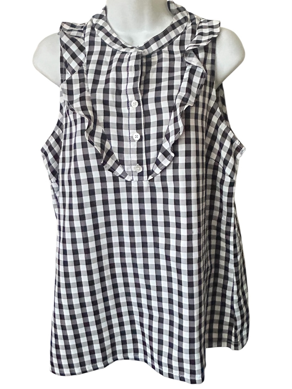 Mud Pie Black and White Gingham Ruffle Top, Sz M